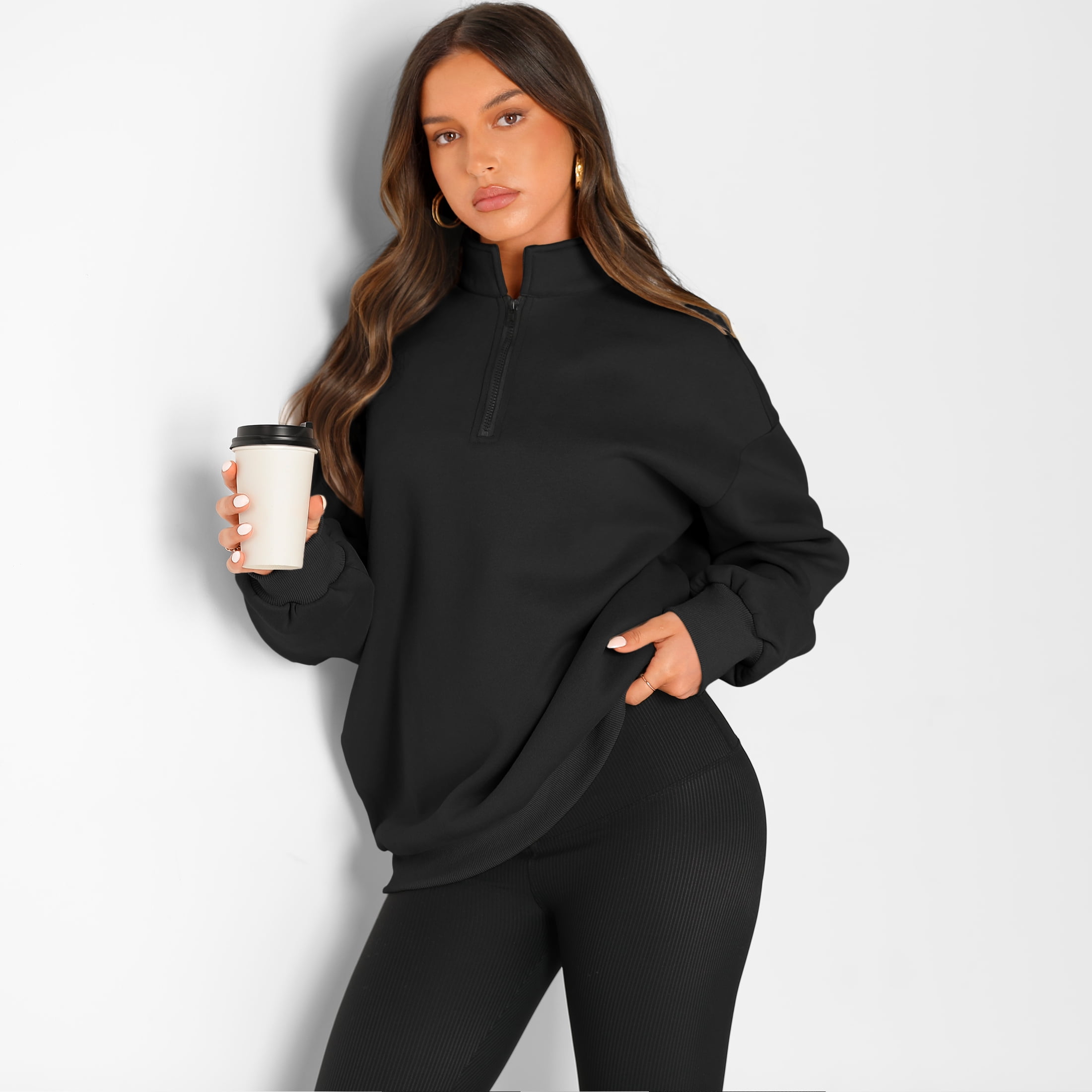 SUNBS Womens Oversized Sweatshirts Half Zip Pullover Fall Fashion Hoodies Long Sleeve Shirts Clothes