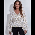 thumbnail image 4 of Blusa de Larga para Mujer, Estilo Babydoll, Ligera, de Poliéster, con Cuello en V y Mangas Abullonadas Amarillo L, 4 of 10