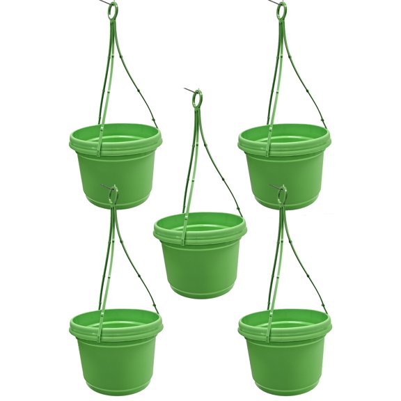 Austin Planter 9 inch Hanging Flower Pots Lime Green Colored Polypropylene (5 Pack) Made in USA