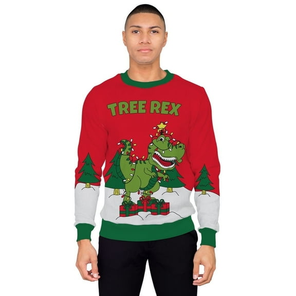 Tree Rex Light Up T-Rex Adult Ugly Christmas Sweater (3X-Large)