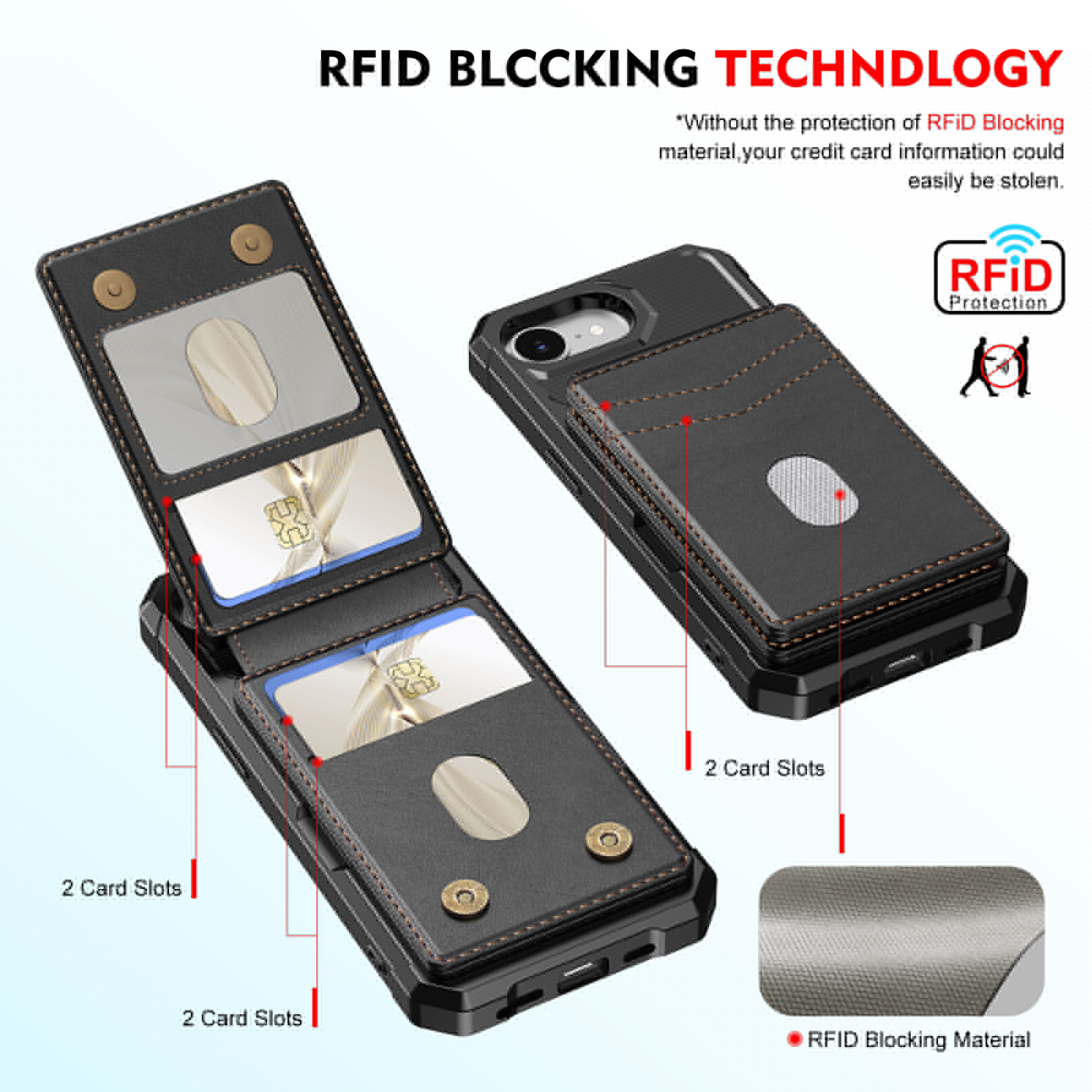 thumbnail image 3 of Dteck Detachable Wallet Case for iPhone 16E 2025 with Stand, Strong Magnetic Card Holder Case Compatible with MagSafe, Shockproof PU Leather RFID Blocking Flip Credit Slots Purse Cover, Black, 3 of 8