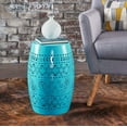 thumbnail image 1 of Apollos Indoor 12" Lace Cut Iron Side Table, Blue, 1 of 4