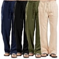 thumbnail image 1 of Pantalones de lino y algodón para hombre, pantalones de lino transpirables de Color sólido de verano, pantalones de Fitness informales con cintura elástica para hombre, ASIAN SBlack, 1 of 2