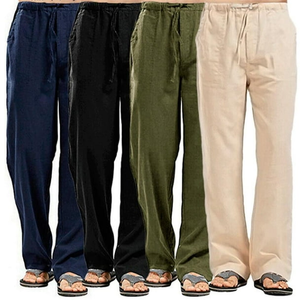 Pantalones de lino de algodón para hombre, pantalones de lino transpirables de Color sólido de verano, pantalones de Fitness informales con cintura elástica para hombre, ASIAN XXXL, gris claro