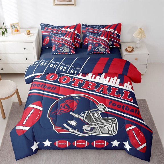 Eosebridal Football 7 Pieces Comforter Sets Twin Size New England Bedding Set for All Season Gifts for Football Fans Football City Bed in a Bag with Comforter,Sheets