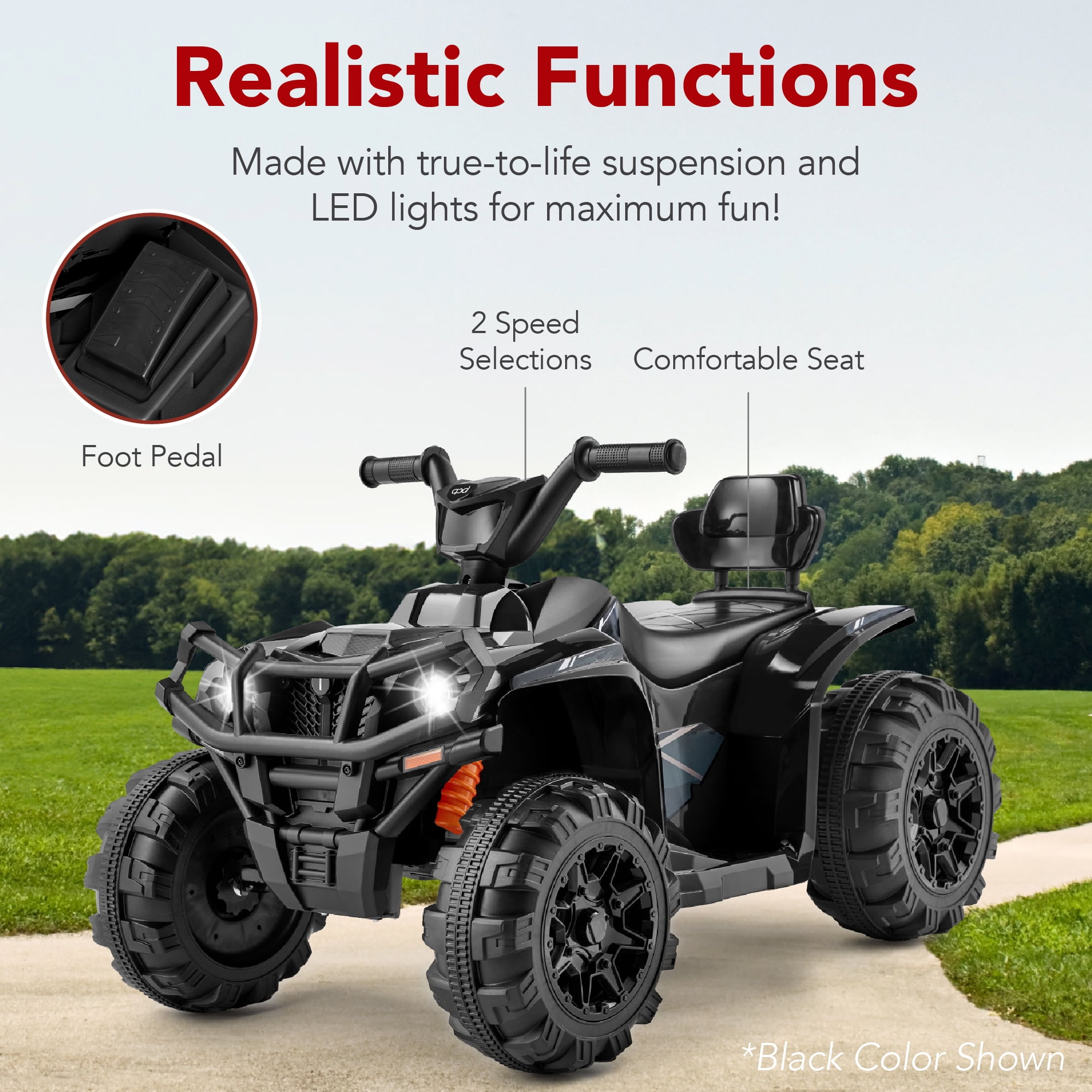 Best Choice Products 12V Kids Ride-On ATV Quad w/ Bluetooth, 2.4mph Max, Treaded Tires, LED Lights, Radio - Hot Pink