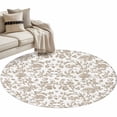 thumbnail image 2 of 3ft Round Rug, Khaki Flower Non-Skid Rubber Backing Large Area Rugs - Living Room Bedroom Home Office, Vintage Farmhouse Boho Leaf Spring Plant Indoor Floor Mat Carpets Washable Rug, 2 of 9