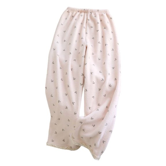 Stamzod Winter Womens Pajama Pants Cute Printed Lace Trim Fuzzy Fleece Lounge Pants Loose Casual Warm Sleepwear