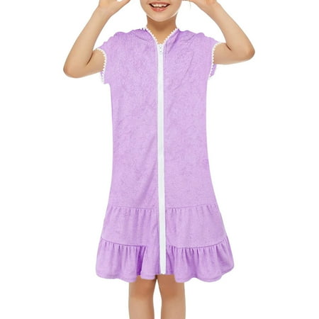 

Toddler Baby Girl Summer Dress Little Girls Swim Cover Up Kids Swimsuit Coverup Zip Up Beach Bathing Suit Hooded Absorbent Terry Beach Dress 10-11 Years