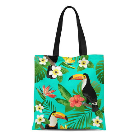 POGLIP Canvas Tote Bag Jungle Tropical Birds and Palm Leaves Toucan ...