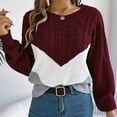 thumbnail image 5 of Riecok Plus Size Sweater for Women Long Sleeves Crewneck Color Block Fall and Winter All-match Casual Fashion Knit Tops Sweaters Wine XL, 5 of 8