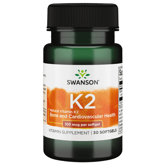 Swanson K2 (Menaquinone-7) - Vitamin Supplement Supporting Cardiovascular and Bone Health - from Japanese Natto to Help Regulate Calcium - (30 Softgels, 100mcg Each) - Walmart.com