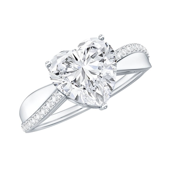 Rosec Jewels Lab Created Diamond Heart Engagement Ring 2 Carat - 8 mm - Ef-Vs Quality - with Jewelry Box, 925 Sterling Silver, US 4.00