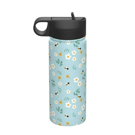 

Gaeub Bee Flower Printed 18oz Sports Insulated Kettle With Straw Sports Insulated Bottle Water Bottle For Running Hiking Cycling Climbing Mens Womans Insulated Water Bottle