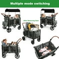 thumbnail image 4 of Vomeast Wagon Stroller for 4 Kids, 3-in-1 Outdoor Baby Stroller Wagon with Canopy, 5-Point Harness, Adjustable Handlebars, Removable Seat for Toddlers, Grey, 4 of 11