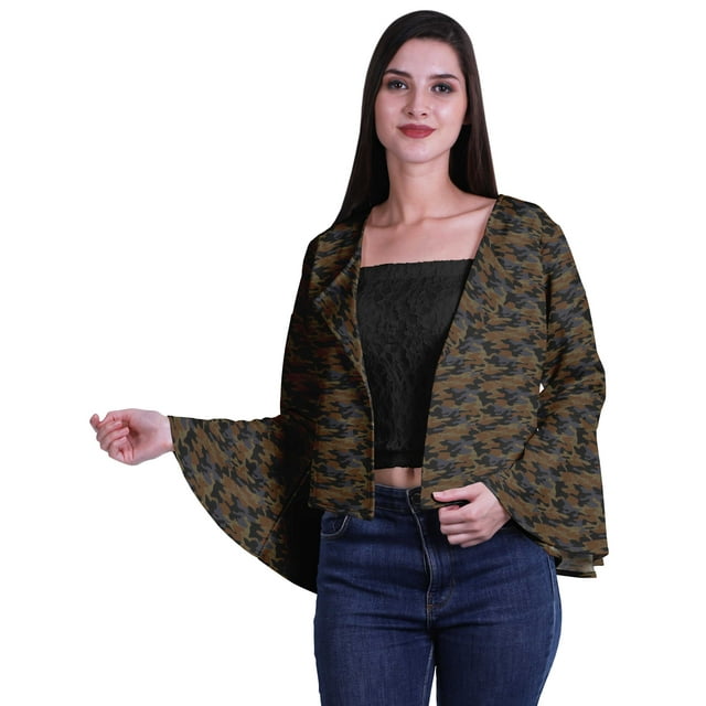 Moomaya Cardigan Court d'Été à Manches Cloche Imprimé devant Ouvert pour Femmes