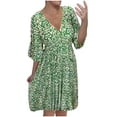 thumbnail image 2 of Fartey Boho Dresses for Women 2025 Plus Size Summer 3/4 Sleeve V Neck Midi Dresses Fashion Bohemian Floral Printed Sundress Casual Loose Stretch High Waist Vacation Beach Dress Green S-5XL, 2 of 8