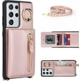 thumbnail image 2 of Samsung Galaxy S21 Ultra Case with Card Holder for Women, Galaxy S21 Ultra Phone Case Wallet with Strap Credit Card Slots Crossbody with Zipper Shockproof Case for S21Ultra - Rose Gold, 2 of 12