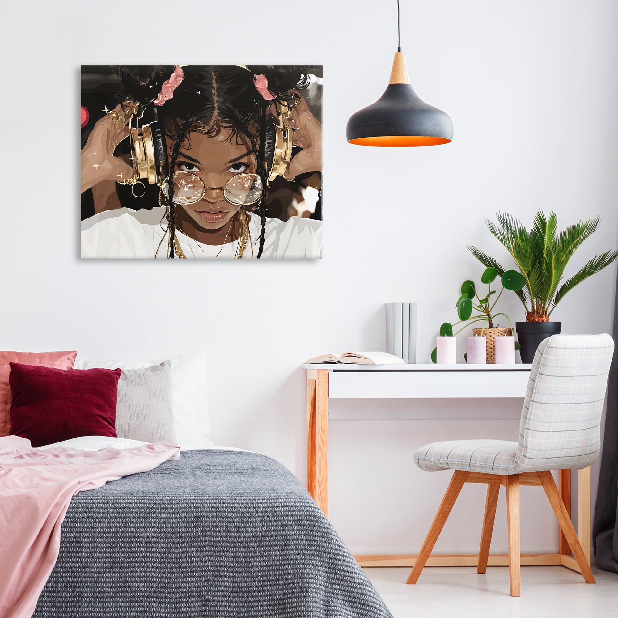 Stupell Industries Trendy Girl with Gold Headphones Canvas Wall Art, design by Franklyn Gregory