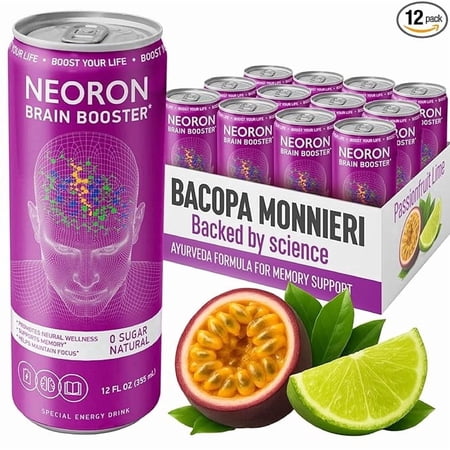 NEORON Focus + Calm | Nootropic Drink for Mental Clarity - Stress & Burnout Support (12-Pack, Passion Fruit & Lime, Sugar-Free)