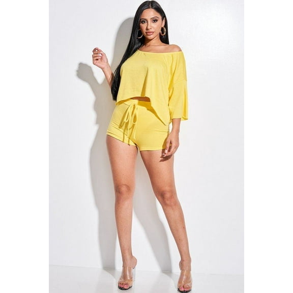 Solid French Terry Slouchy Top And Shorts Two Piece Set