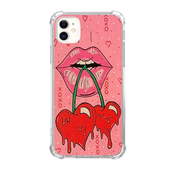 Cherry Hearts Case Compatible with iPhone 12,Unique Art Design TPU Bumper Cover Case