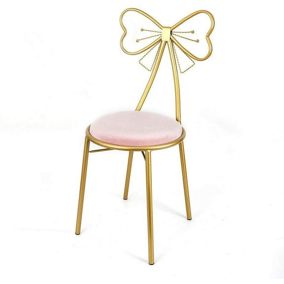 ZALIX Modern Vanity Stool with Cushioned Back Vanity Chair Pink Princess Chair Girls Ladies Creative Makeup Stool with Back Butterfly Bow Tie Art Leisure Chair for Home