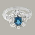 thumbnail image 5 of LBG British Made 9k White Gold Genuine Natural London Blue Topaz & Cultured Pearl Womens Anniversary Ring - 33 size options - Size 5.5, 5 of 8