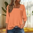 thumbnail image 2 of Nfurl Square Neck Tops for Women Elegant Solid Color 3/4 Sleeve Blouses Business Casual Shirts Fitted Ladies Summer Going Out Top Orange XL, 2 of 5