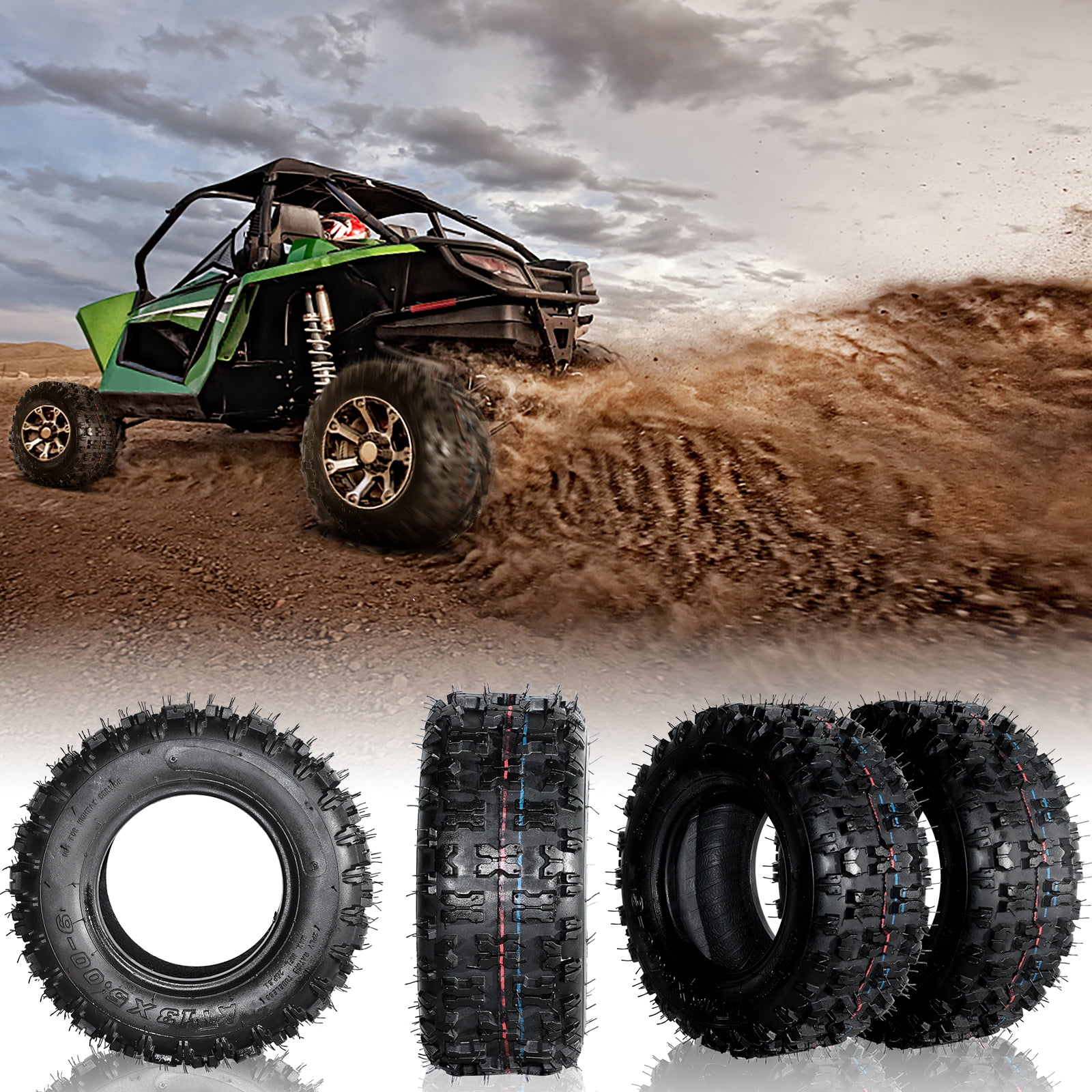 Ktaxon 13x5.00-6 Go Kart & ATV Tires Set of 2, Tubeless All-Terrain Tires for Quad and Small ATV