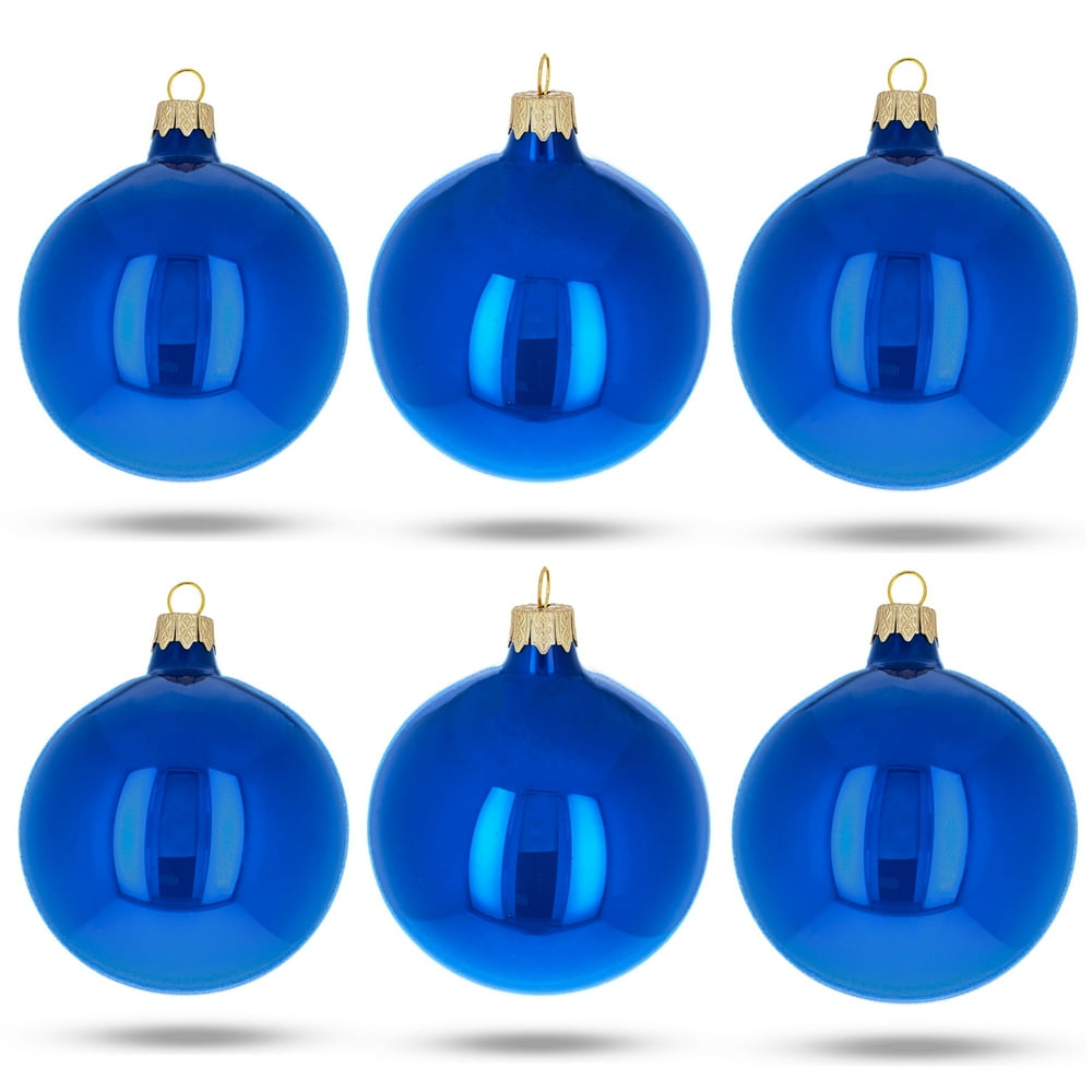 BestPysanky Set of 6 Glossy Blue Glass Ball Christmas Ornaments 3.25