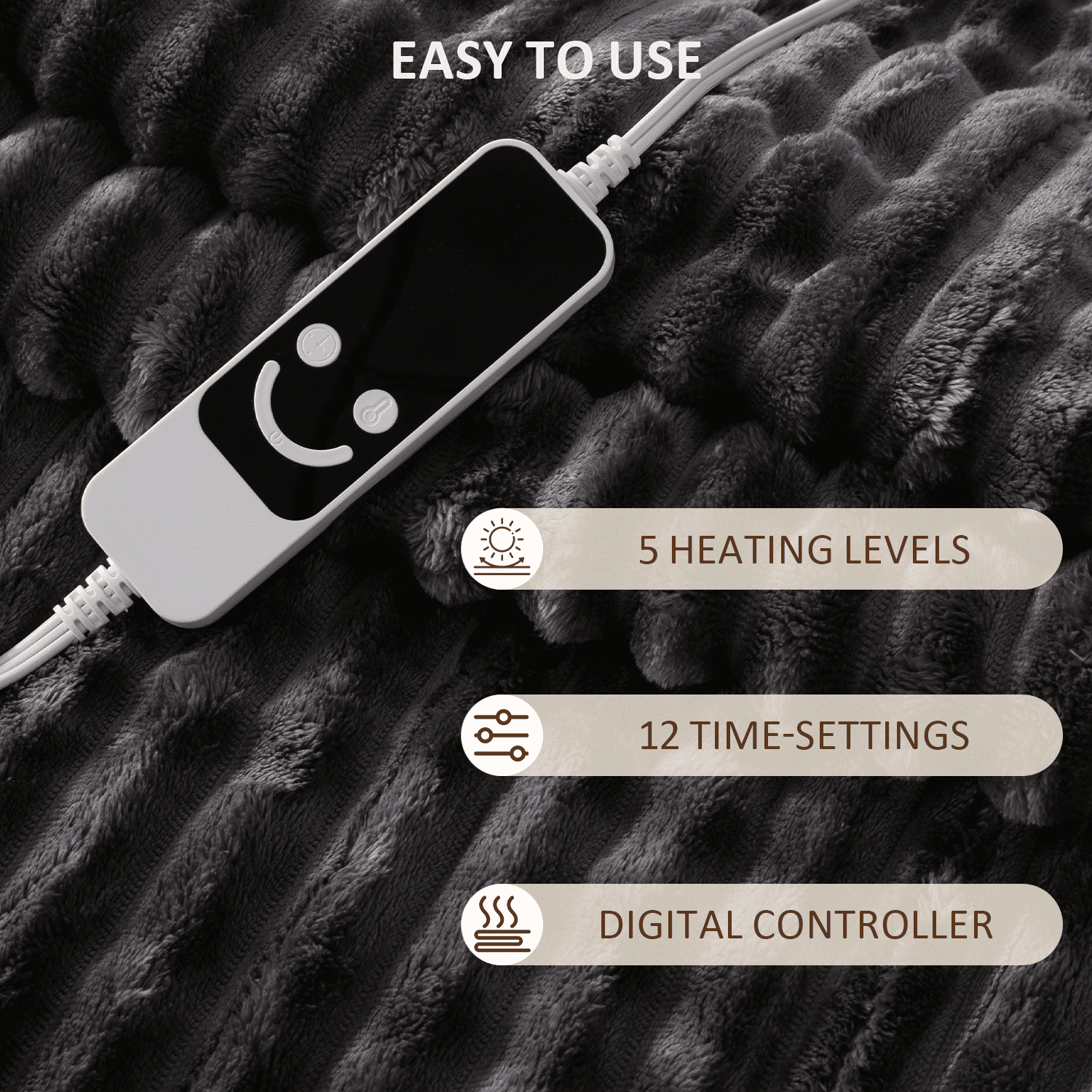 Sleepbella Electric Blanket with Temperature and Time Control,1-12 Hour Auto-off ,5 Temperature Levels,Full Size with Controller,Queen Size Two Controllers,PTC+NTC Overheat Protection