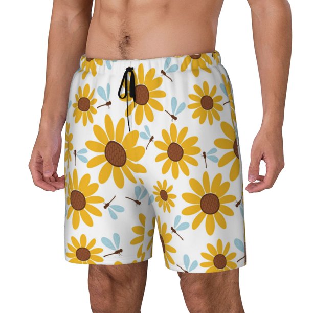 Fotbe Sunflowers Traje de Baño para Hombre – Shorts de Natación de Secado Rápido con Forro y Bolsillos-Large