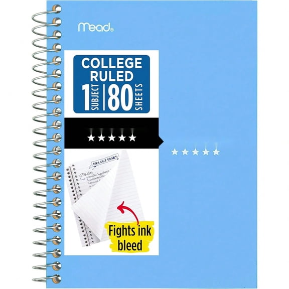 Spiral Notebook, 1 Subject, College Ruled Paper, 4-3/8" x 7", Small Size, 80 Sheets, Blue (450048CG1)