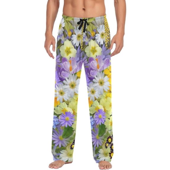 Floral Daisy Pattern Ghost Pajama Pants, Men's Lounge Pants Light with Drawstring and Pockets, Christmas New Year Birthday Father's Day Gifts, X-Large