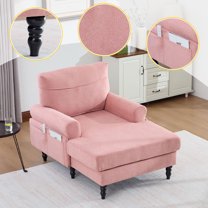 S-HOME Chenille Fabric Chaise Lounge Recliner Sofa in  with Comfortable Backrest Ideal for Bedroom or Office Use，Pink