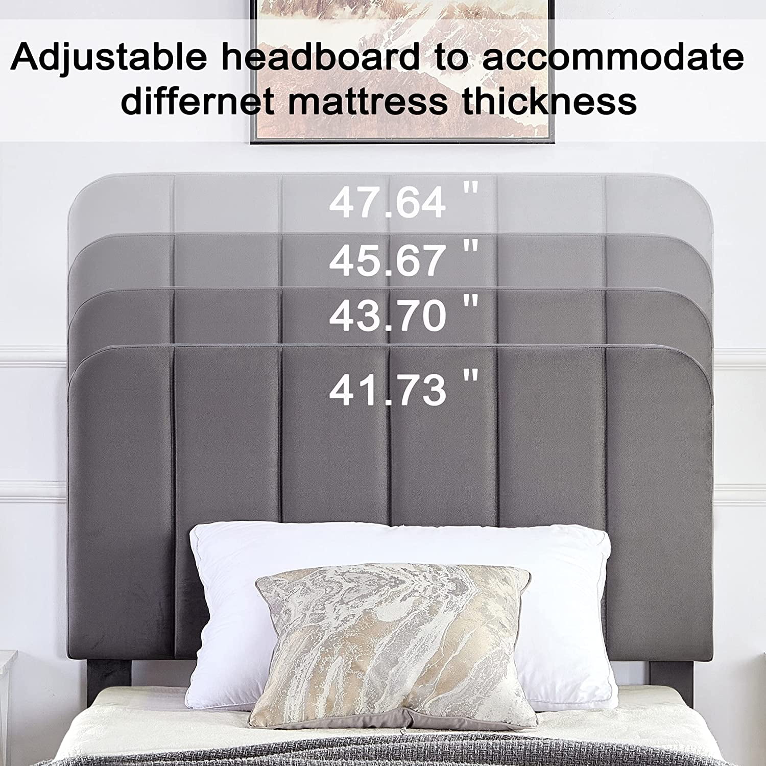 VECELO Twin Size Bed Frame, Upholstered Platform Bed Frame with Adjustable Headboard, No Box Spring Needed, Easy Assembly, Dark Gray