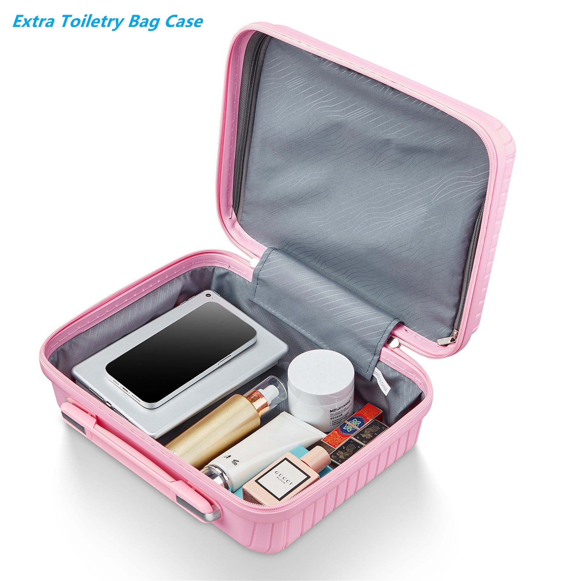 Aukfa Expandable Hardside 4-Piece Luggage Travel Set, Durable Suitcase Double Wheels, Pink