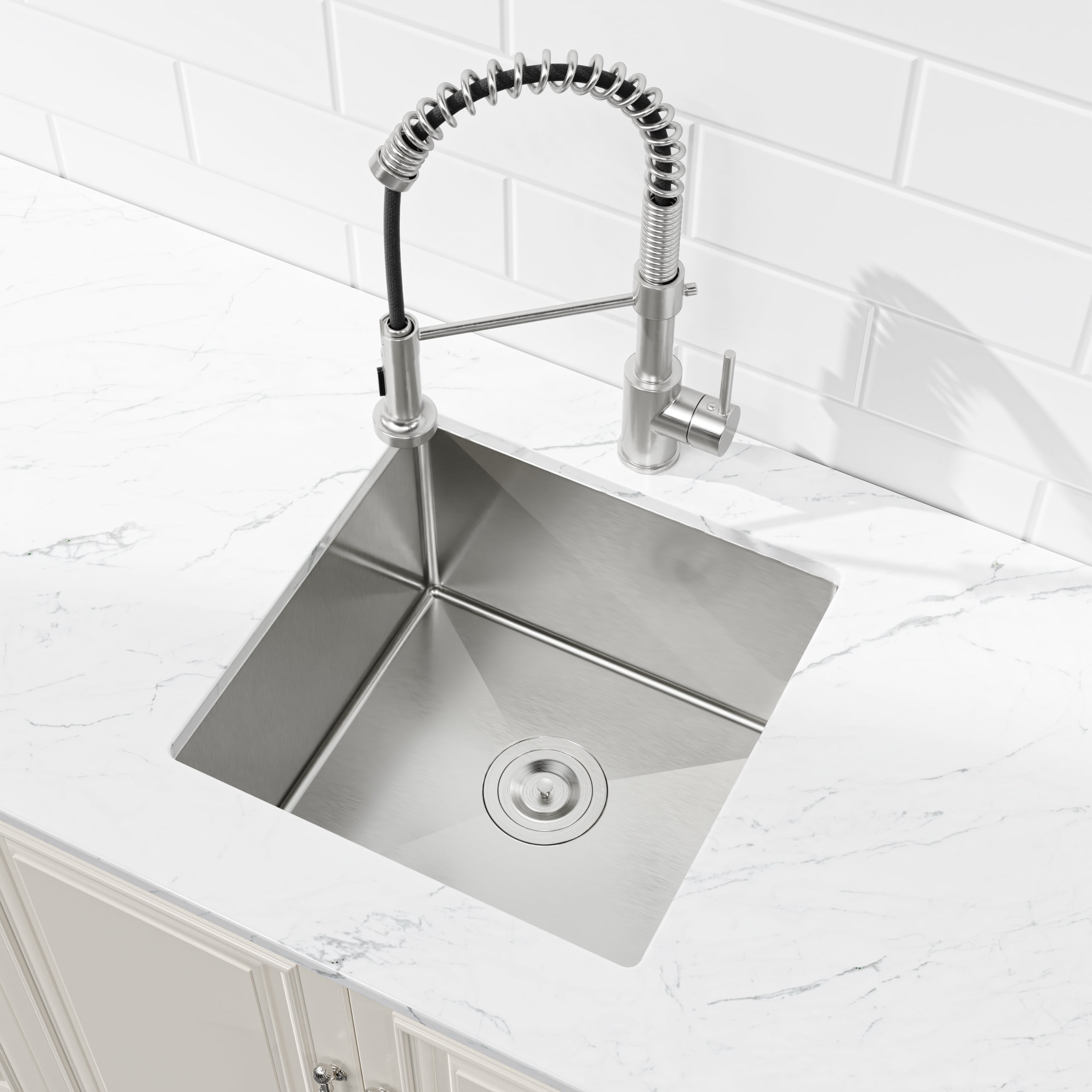 18-in Undermount Stainless Steel Kitchen Sink Single Bowl 16 Gauge Brushed Nickel Handmade Sink with Drain And Hooks