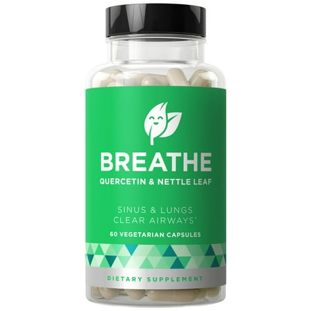 Breathe Sinus & Lungs Breathing - Seasonal Nasal Health, Open and Clear Airways, Bronchial Wellness, Healthy Chest - Quercetin, Nettle Leaf, Bromelain Pills - 60 Vegetarian Soft (Best Natural Allergy Medication)