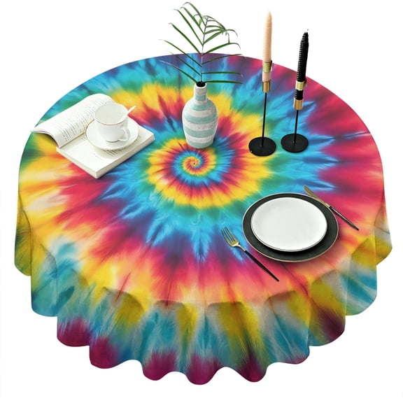 Colorful Tie Dye Mandala Pattern Round Tablecloth 60"x60",Wrinkle Wipeable Table Cloth for Kitchen Dining Room Picnic Patio Party