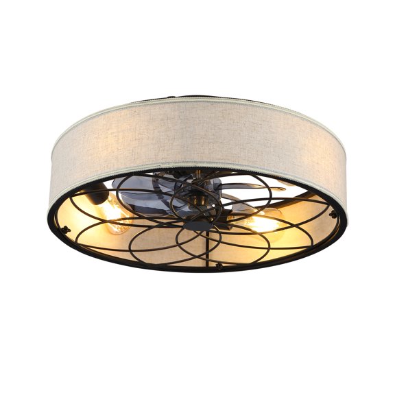 Electric Fans 20" Low Profile Fabric Farmhouse Bladeless Ceiling fan With Remote Control,Low Profile Modern Enclosed Ceiling Fans with Reversible Motor For Living room, Bedroom,Kitchen--NOT INCLUDED