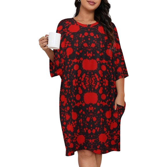 Blood Black And Red Horror Sleepshirts For Sleeping Travels Loose Sleepdress Pajama Dress Soft Nightdress Sleepwear
