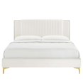 thumbnail image 4 of Platform Bed Frame, Tufted, Rivet Nailhead, Full Size, White, Velvet, Mid Century Bedroom, Modern Contemporary Boutique HB35592, 4 of 8