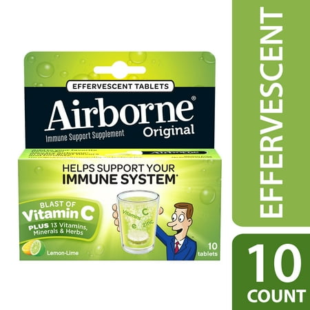 - Airborne Vitamin C Tablets, Lemon Lime, 1000mg - 10 Effervescent Tablets