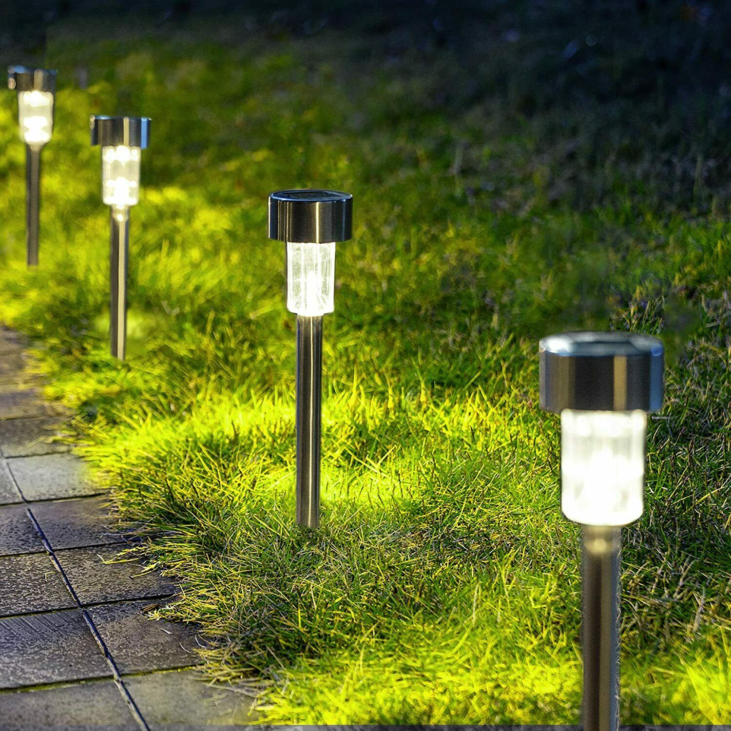 LED Outdoor Solar Lights, 10 pack Stainless Steel Outdoor Solar Lights - Waterproof, White Light