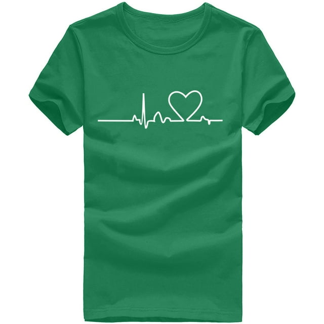 Moxiu T-Shirts Graphiques Cœur pour Femmes 2025 Coupe Ample Manches Courtes Blouses Été Décontracté Col Rond Chic Confortable T-Shirt Hauts Mignons Vert,G