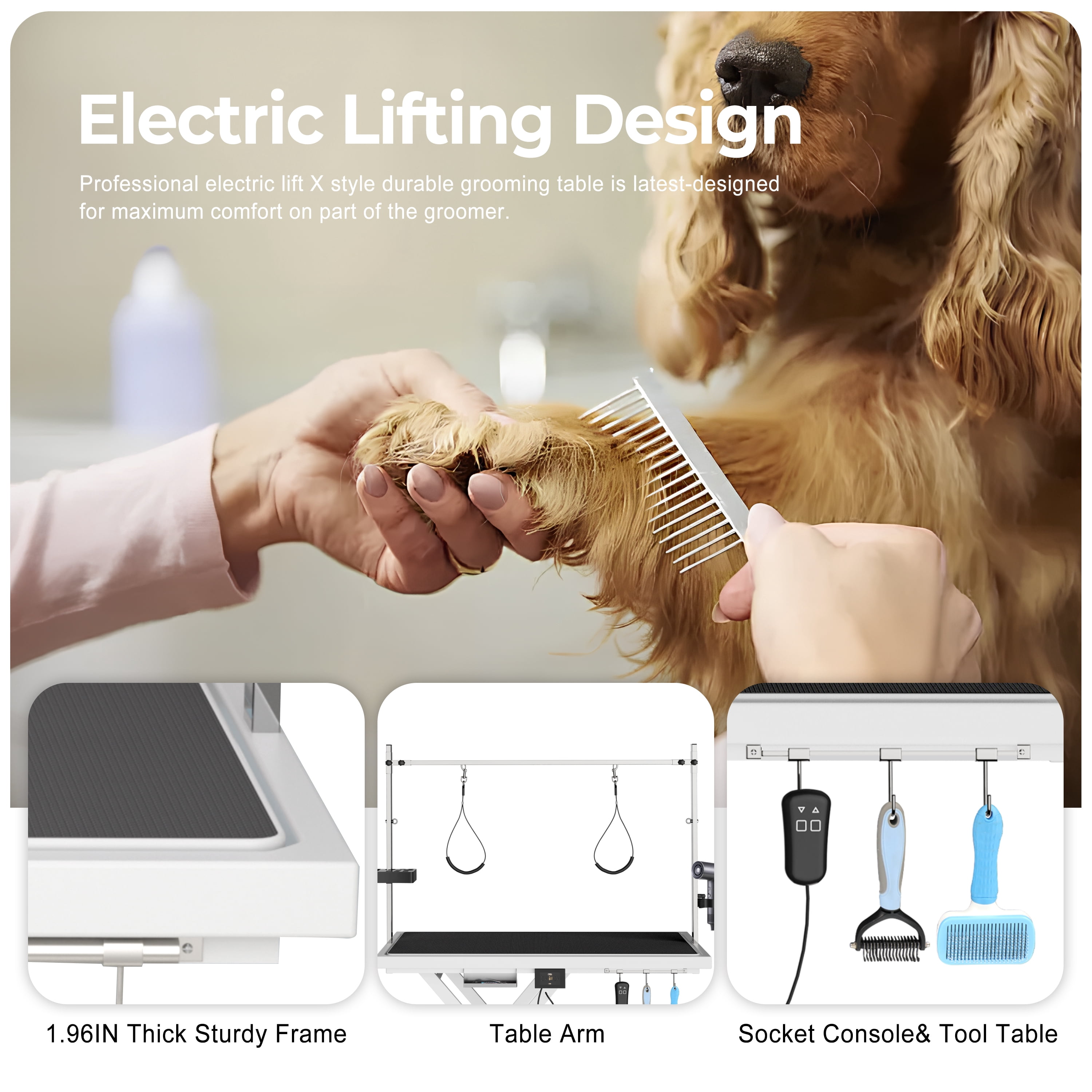 Update Electric Pet Grooming Table, 110v/220v Professional Groomer Recommend Super Deluxe Electric Pet Grooming Table, Height Adjust From 8 Up To 36 inch