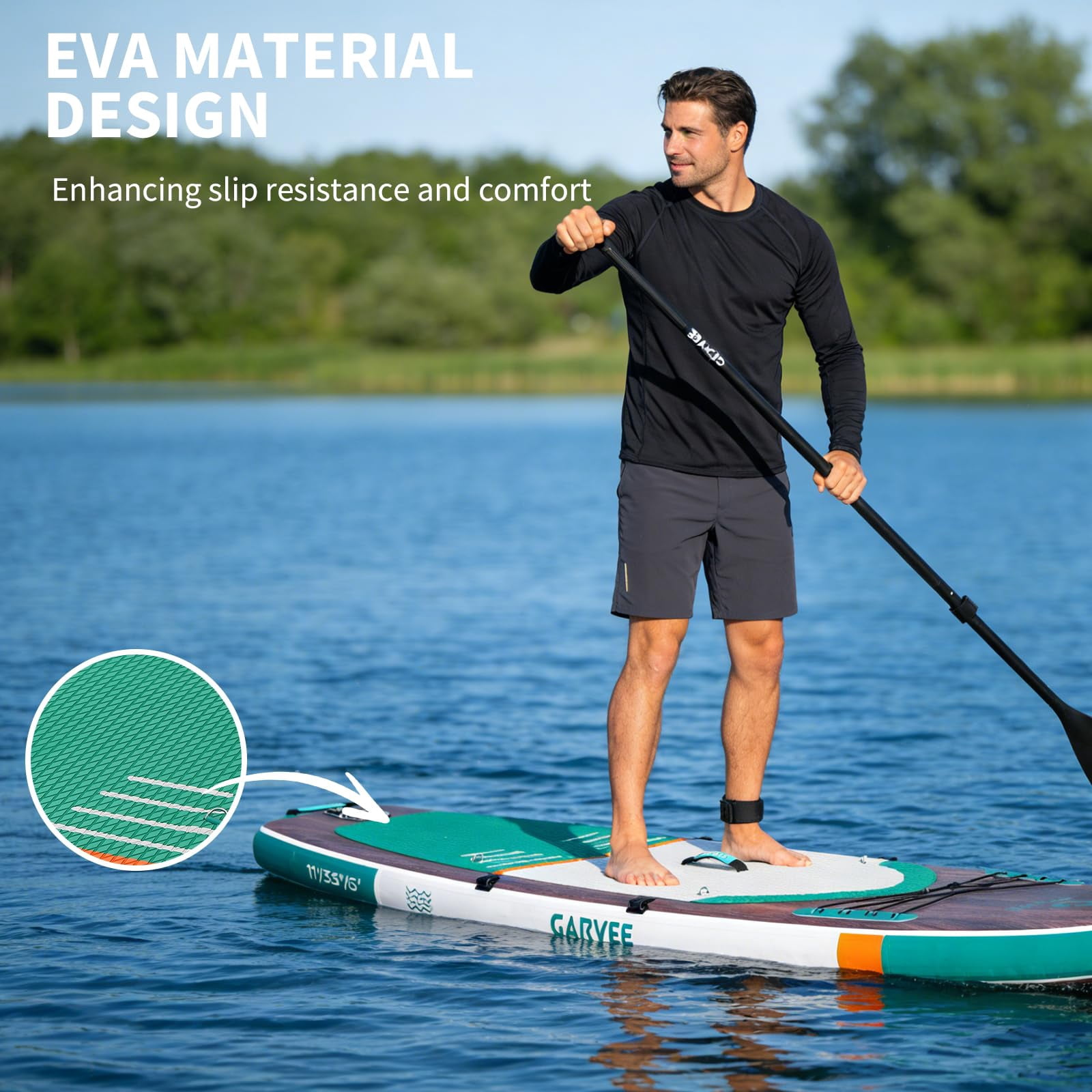 Inflatable Stand Up Paddle Board 11.5' Upright Paddle Board with Adjustable Aluminum Paddle, 33" Wide Stable Deck, Non-Slip Surface, for Adults & Youth