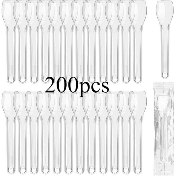 Pack of 200 Disposable Spoons, Clear 3.6 inch Spoons Reusable Spoon Set, Small Spoon for Ice Cream, Cake, Jelly, Yogurt for Home, Restaurant or Catering Parties, Weddings, Birthdays